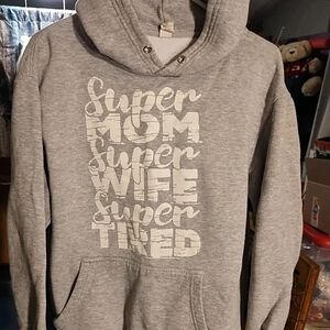 Lane Seven Gray Graphic Hoodie Size L Hoodie with 'Super Mom' Print